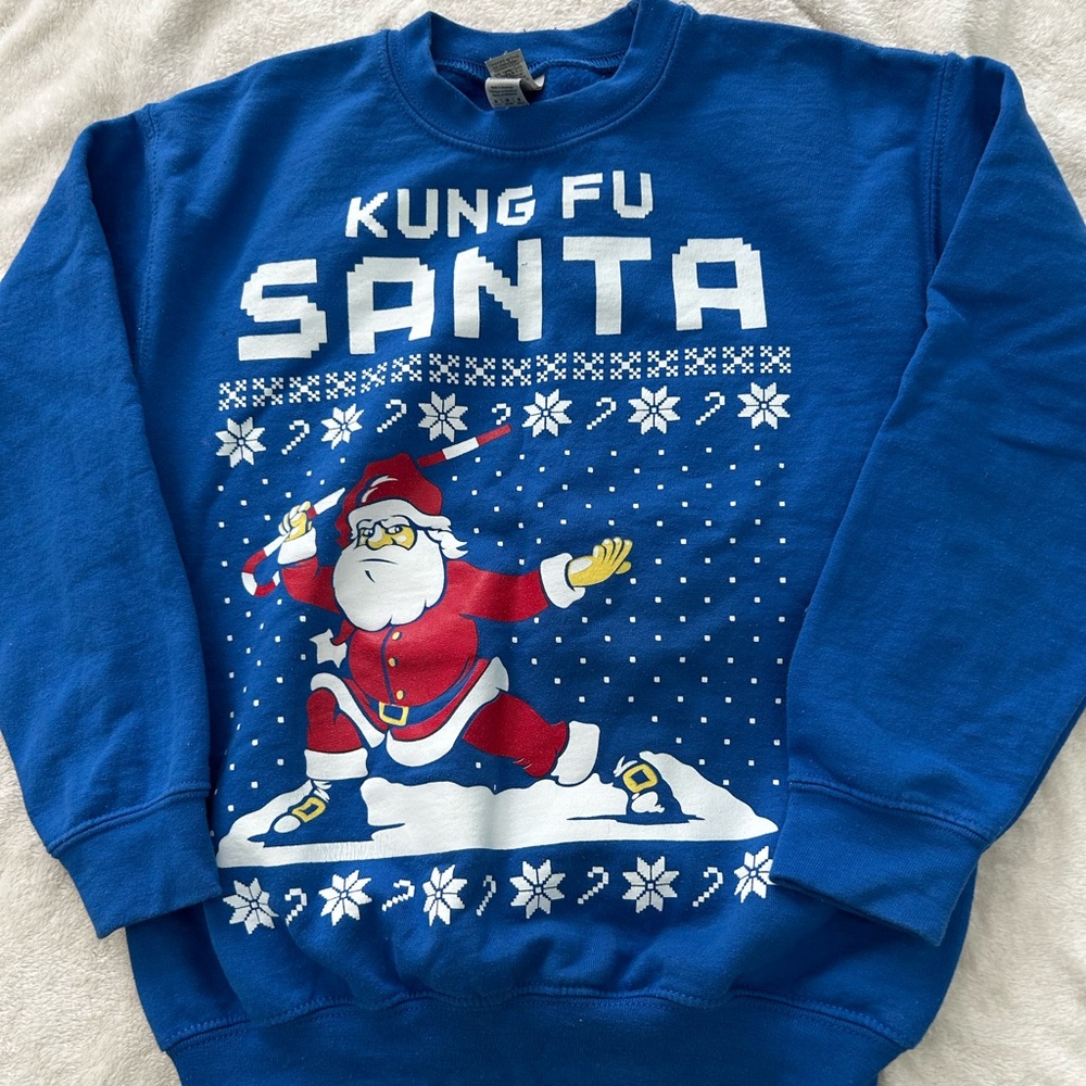 Gildan Blue Crewneck Sweater with Festive Design
